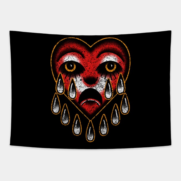 American traditional tattoo style Sadboy heart. Tapestry by LEEX337