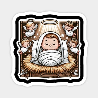 Newborn King Jesus Manger Angels Good News Magnet