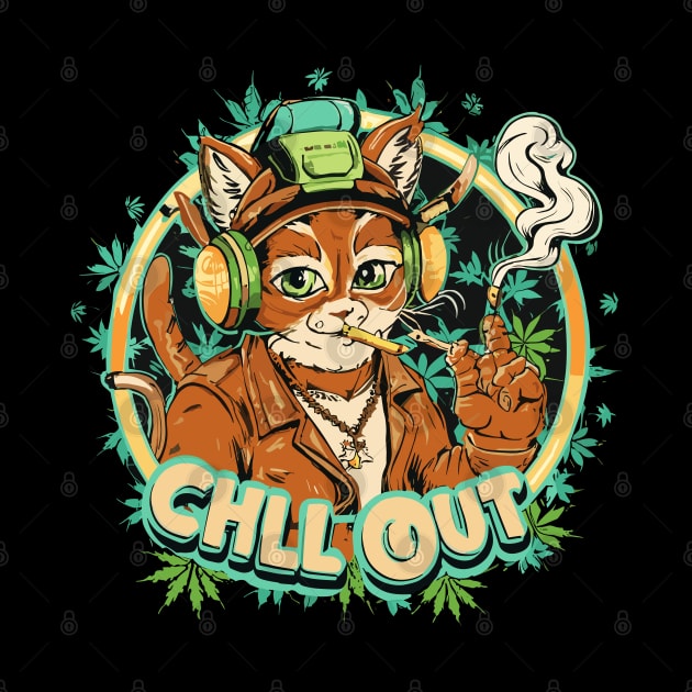 Pop Culture Cat in Hip Hop Gear smoke and chill out by diegotorres