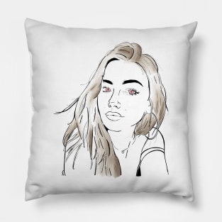 Beautiful girl looking at you - Brown White Pillow