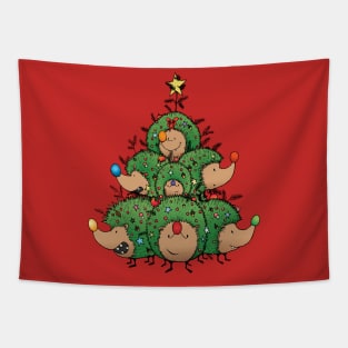 Hedgehogs Christmas tree Tapestry