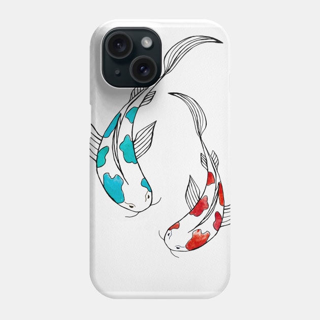 Koi Fish Lovers Watercolor Print Phone Case by kuallidesigns