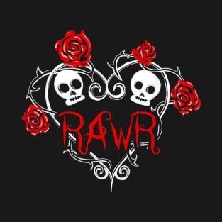 Emo Rawr - Skull Heart Roses - Flowers Thorns Love  - Valentine's Day T-Shirt