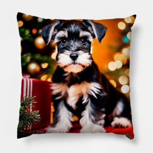 Cute Schnauzer Puppy Dog Christmas Pillow