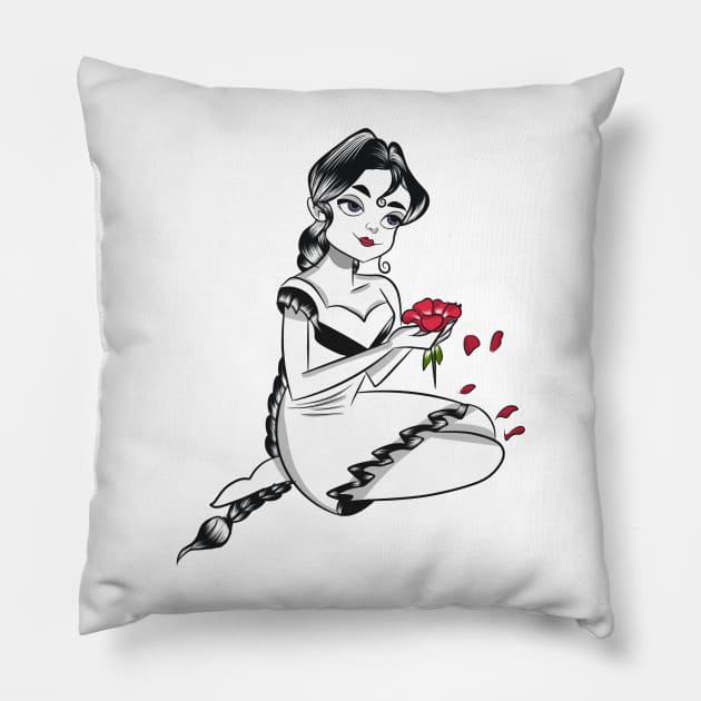 The girl with rose In hand Pillow by Meeno