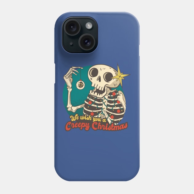 We Wich You Spooky Christmas Skeleton Funny Skull Phone Case by Kribis