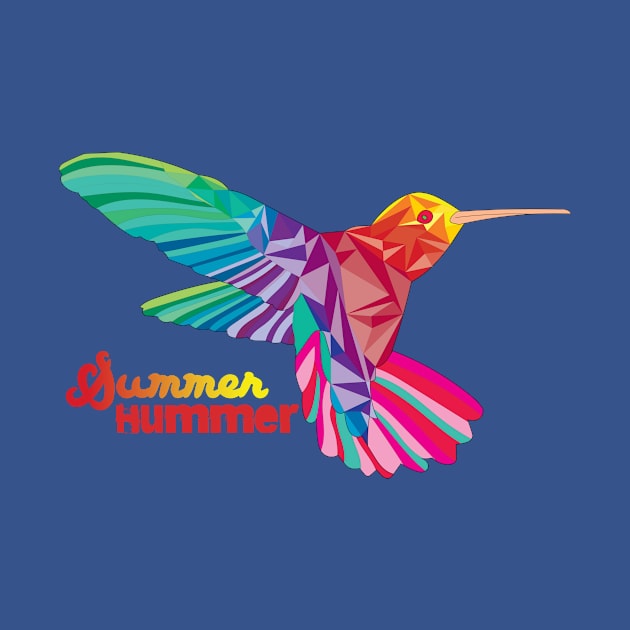 Summer Hummer - Geometric Sunset Colorful Hummingbird by SwitColor