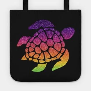 Bright Rainbow Ombre Faux Glitter Turtle Tote