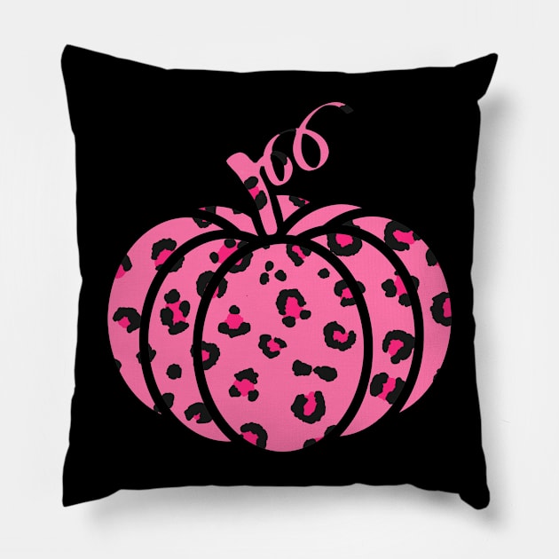 Pink Leopard Pumpkin Cheetah Pumpkin - Halloween Thanksgiving Pillow by HappyGiftArt