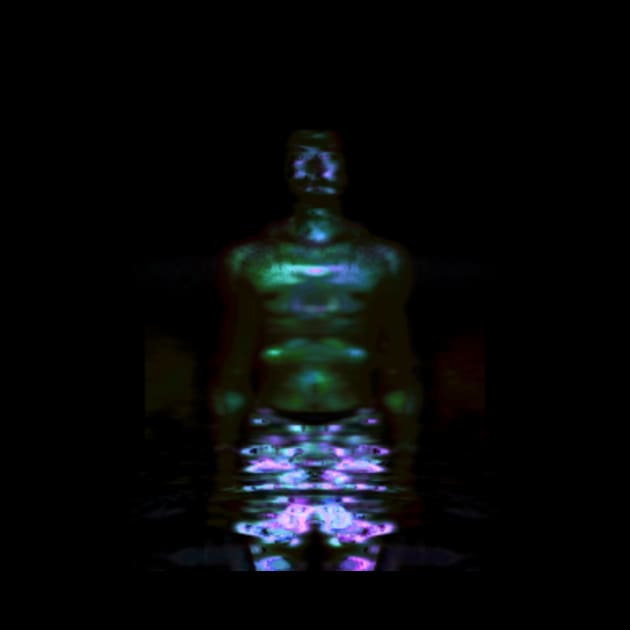 Portrait, digital collage and special processing. Muscular weird guy in briefs. Darkness. Glow. by 234TeeUser234