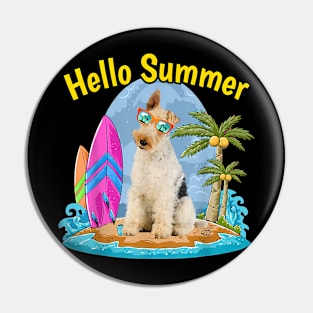 Hawaiian Wire Fox Terrier Dog Tropical Floral Summer Vibes Pin