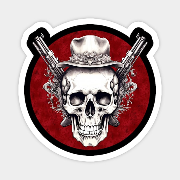 skull with guns Magnet by One Eyed Cat Design