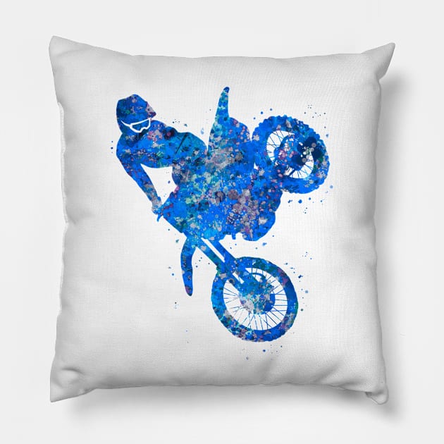 Motocross extreme blue art Pillow by Yahya Art