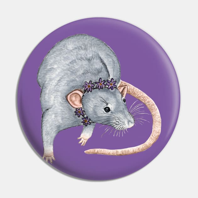 Grey Rat with Flower Headband Pin by WolfySilver