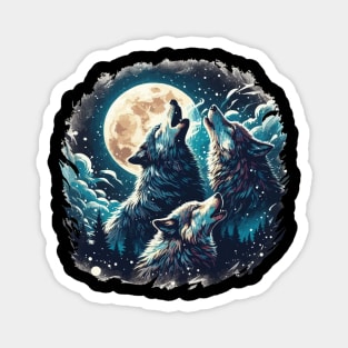 Wolfs howling on a moon Magnet