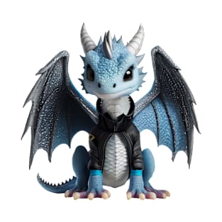 Cute Blue Baby Ice Dragon Wearing a Leather Jacket T-Shirt