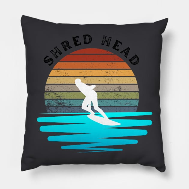 Retro Sunset with Surfer on the Ocean Waves Pillow by FNRY