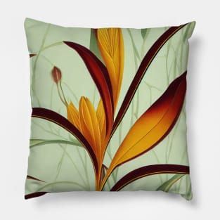 Art Deco Flowering Vines and Birds of Paradise Pillow