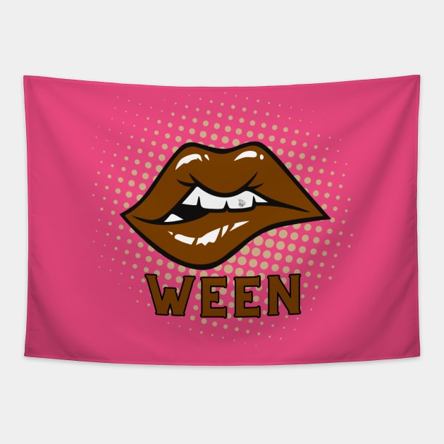 WEEN Sexy Brown Lips Tapestry by GypsyBluegrassDesigns