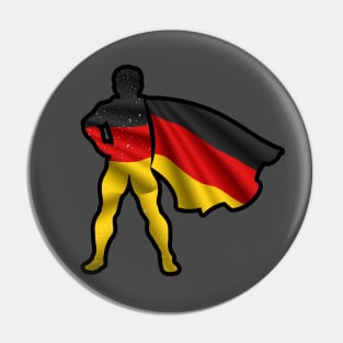 German Hero Wearing Cape of Germany Flag Hope and Peace Unite in Germany Pin