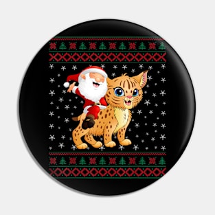 Ugly Christmas Sweater Santa Riding Bobcats Pin