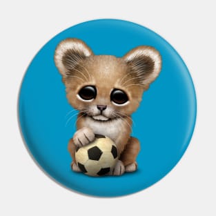 Lion Cub With Football Soccer Ball Pin