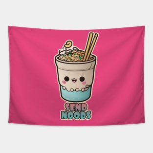 "Send Noods" Kawaii Cup of Ramen Noodles Graphic Tapestry