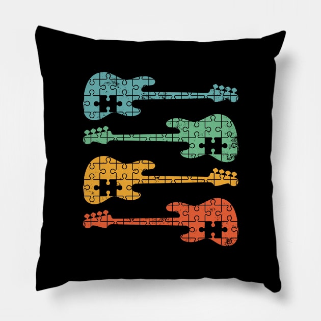 Bass Guitar Puzzle Cool Retro Colors Pillow by nightsworthy