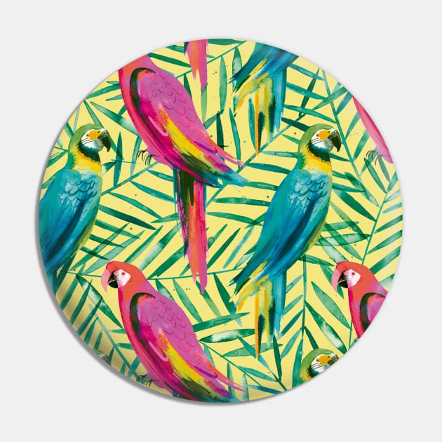 Pocket- watercolor tropical palms parrots Pin by ninoladesign