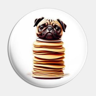 Cute Pug on Pancakes - Adorable Pug Head on Stack of Pancakes T-Shirt Pin