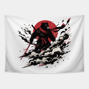 Cool Ninja Bear Japan Retro Vintage Tapestry