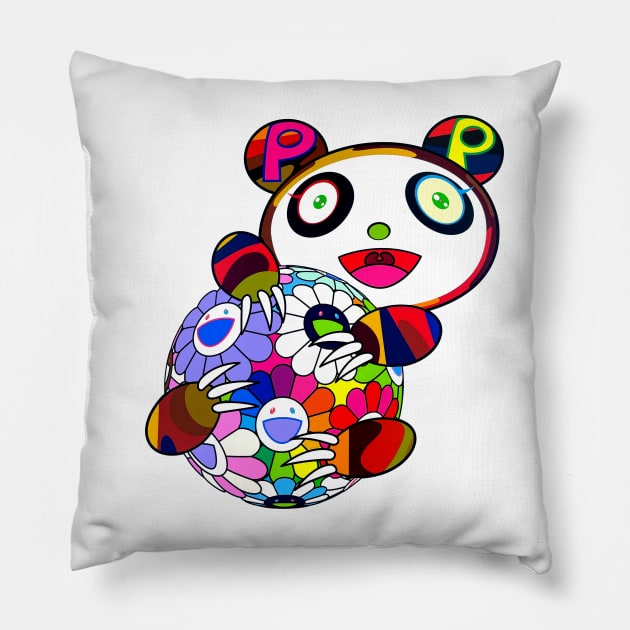 TAKASHI MURAKAMI PANDA X HAPPY SMILING FLOWER BALL Pillow by Scum & Villainy