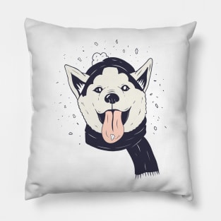 Husky Puppy Christmas Snowing Design Pillow