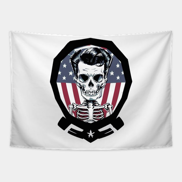 Fun Rockabilly Patriotic Skeleton Tapestry by CGI Studios