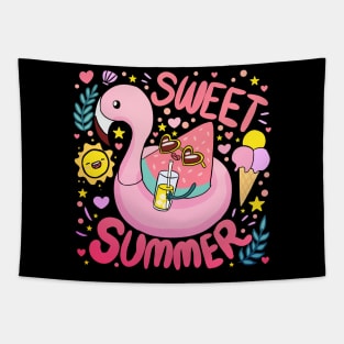 Sweet Summer a fun and colourful Summer time design a cute watermelon wearing sunglasses on a flamingo floaty Tapestry