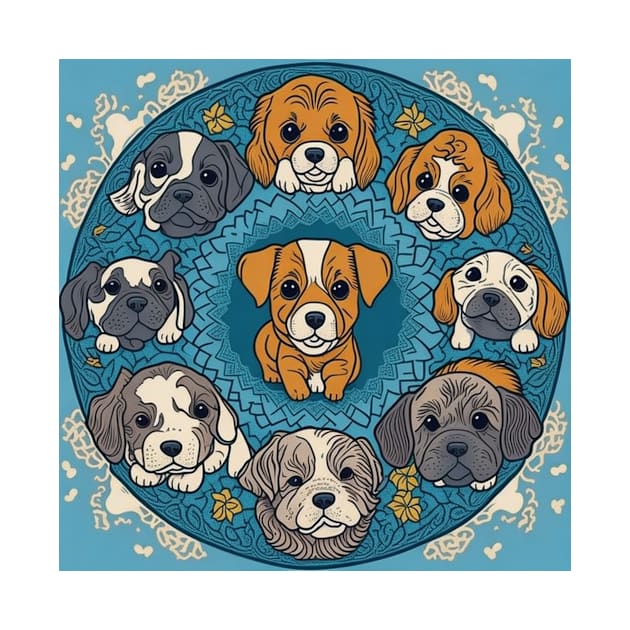 Mandala of adorable ten puppy dogs by likbatonboot