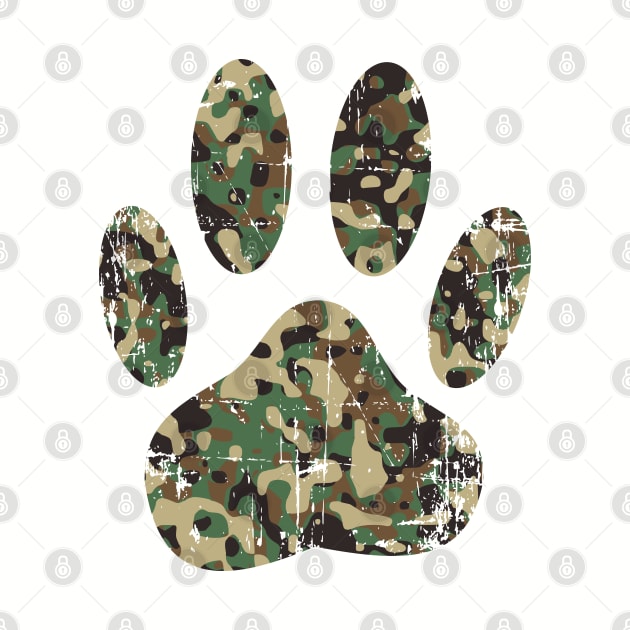 Distressed Camo Dog Paw Print by Braznyc