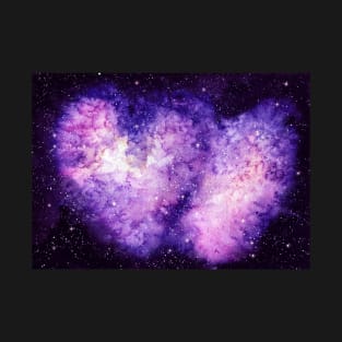 Watercolor Heart Shape Galaxy and Starry Sky T-Shirt