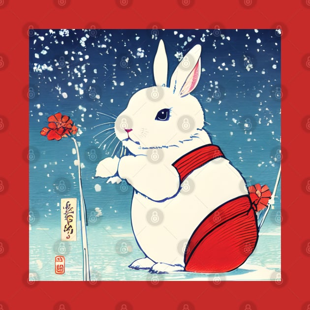 Red Christmas American Bunny Chilling in Winter Season by wigobun