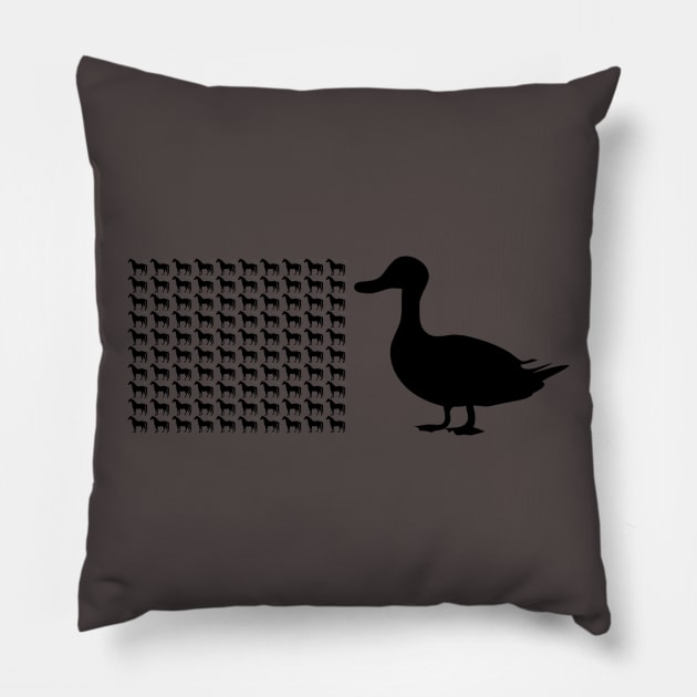 100 Duck Sized Horses or 1 Horse Sized Duck? Pillow by alphatauri
