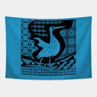 egret bird in talavera nest in mexican pattern art ecopop in blue Tapestry