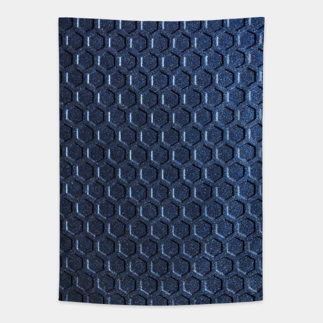 Blue hexagon steel mesh design pattern Tapestry by Stefan Balaz Design