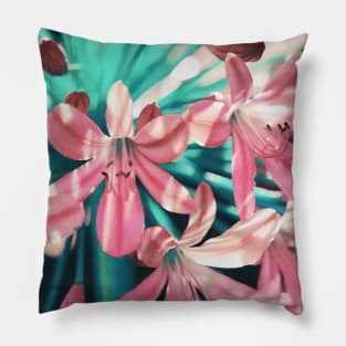 Sunny Agapanthus Flower in Pink & Teal Pillow