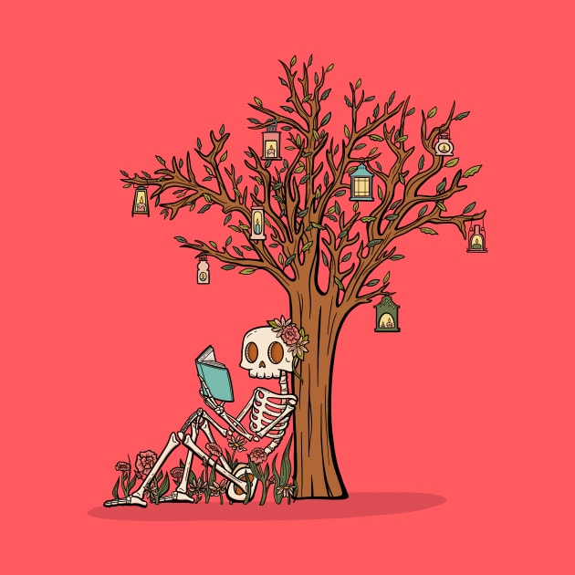 Skeleton Reading Under A Tree by JBeasleyDesigns