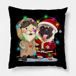 Santa Claus Pug Dog Merry Christmas T-shirt Pillow