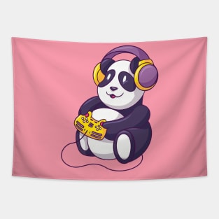 Cute Panda Playing Video Games - Funny Animals Tapestry