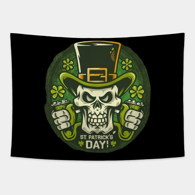 St. Patrick's skull Tapestry by MercurialMerch