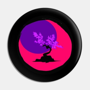 Purple and Pink Vaporwave Bonsai - Sumi inspired enso circle design Pin