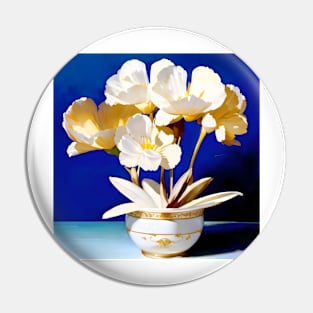 Delicate White Bouquet on Cobalt Blue Pin