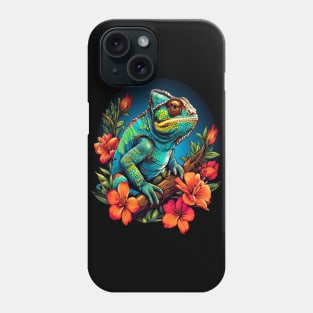 Chameleon Surrounded by Vibrant Spring Flowers Phone Case